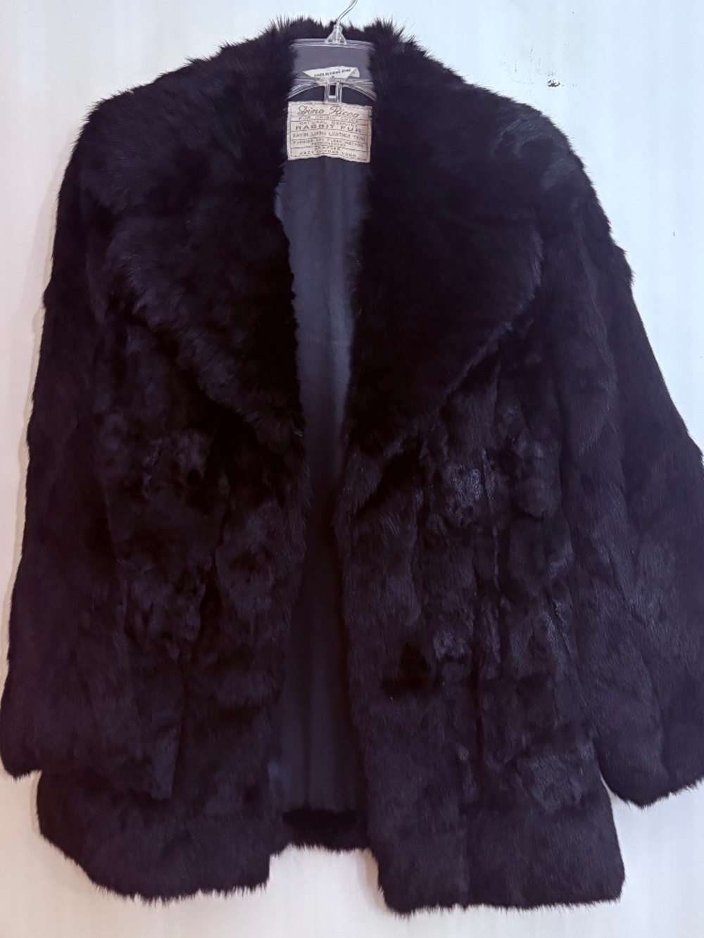 VINTAGE 1980s DINO RICCO Genuine Rabbit Fur Coat, Black Size S